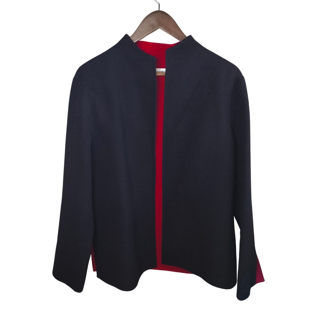Casual Corner Wool Blend Jacket Red Lined Black Open Front Size 12